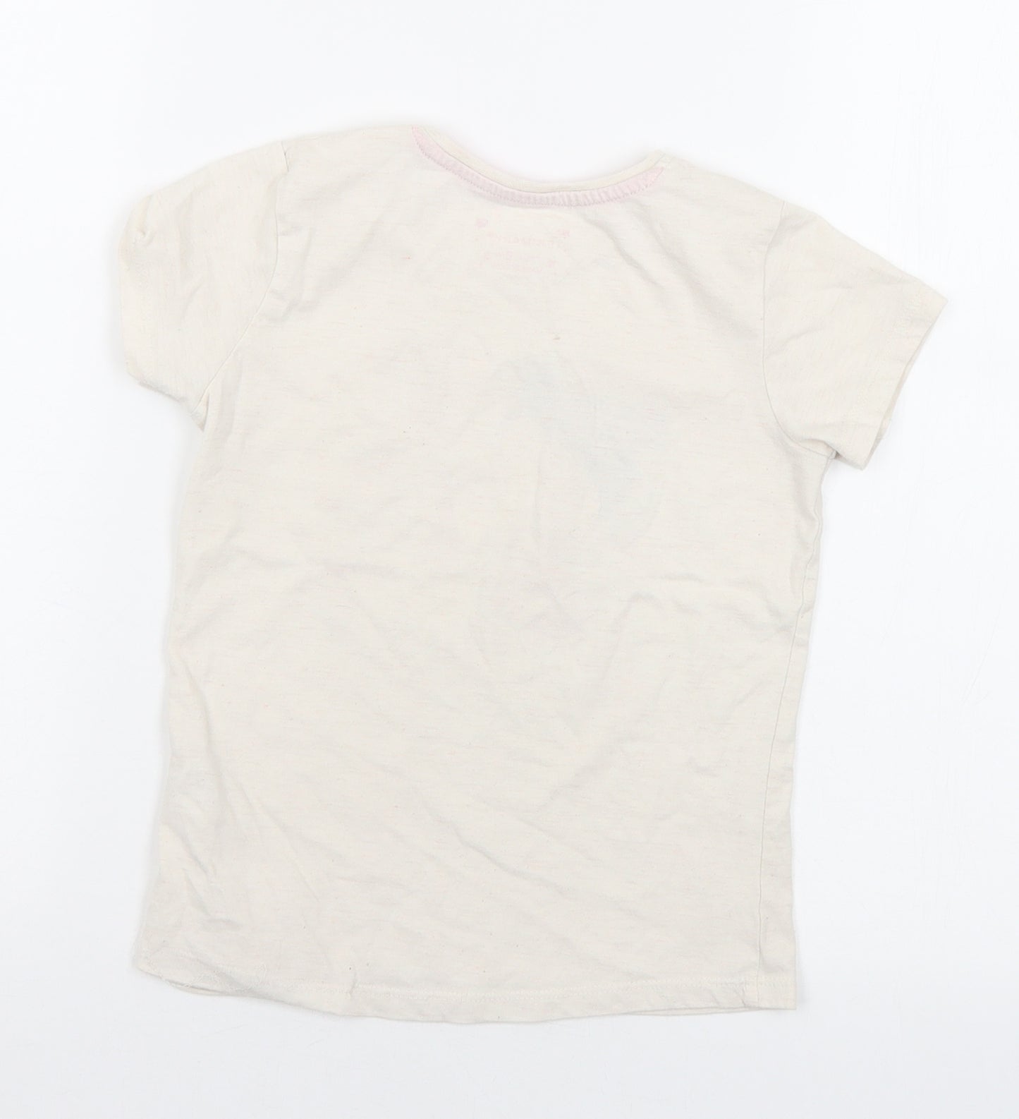 Primark Girls Ivory  Cotton Basic T-Shirt Size 7-8 Years Crew Neck  - Unicorn