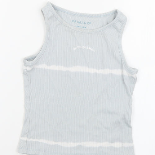 Primark Girls Blue  Cotton Basic Tank Size 7-8 Years Round Neck  - Day dreamer