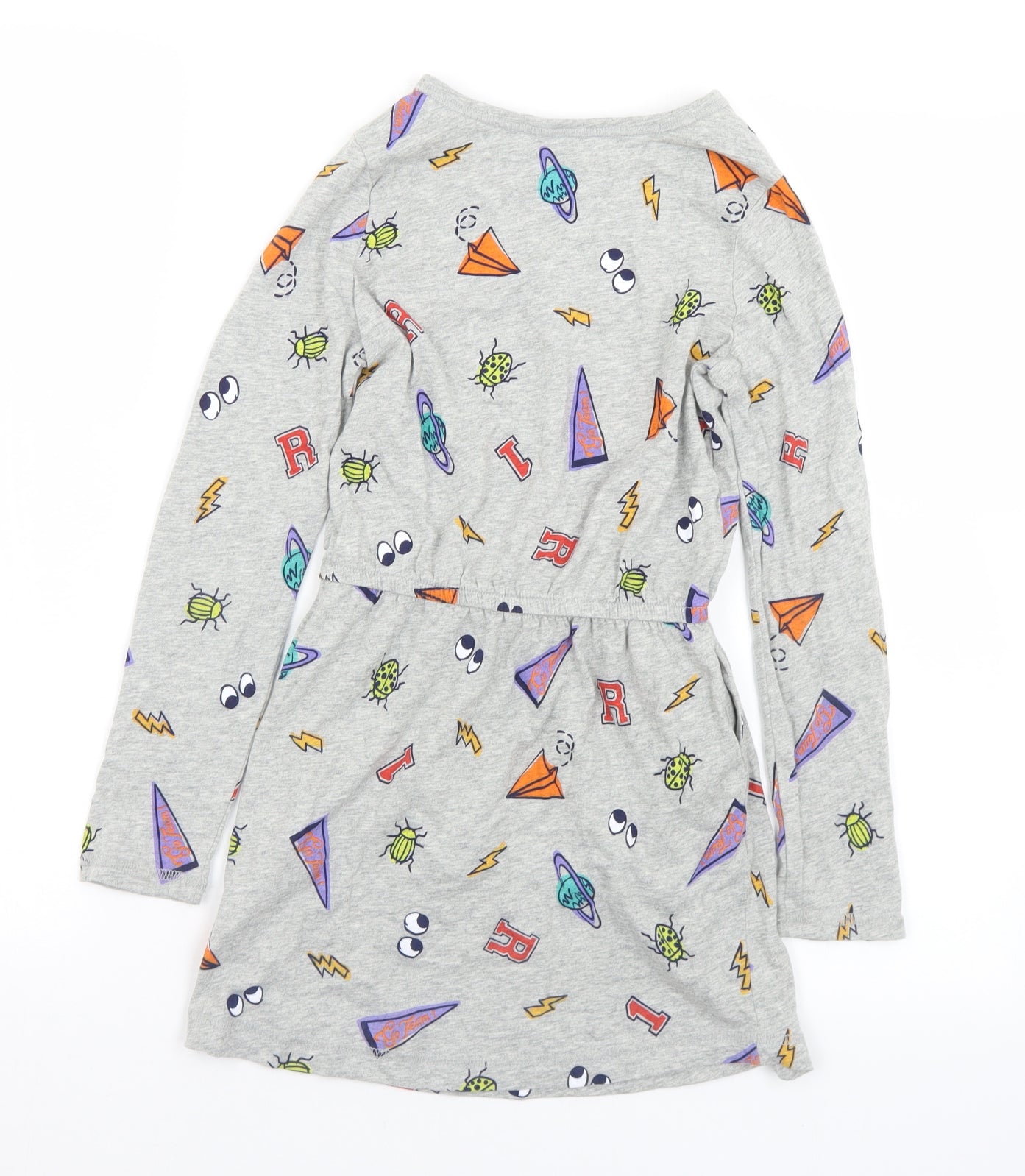 Lands' End Girls Grey Geometric Cotton A-Line  Size 6-7 Years  Crew Neck