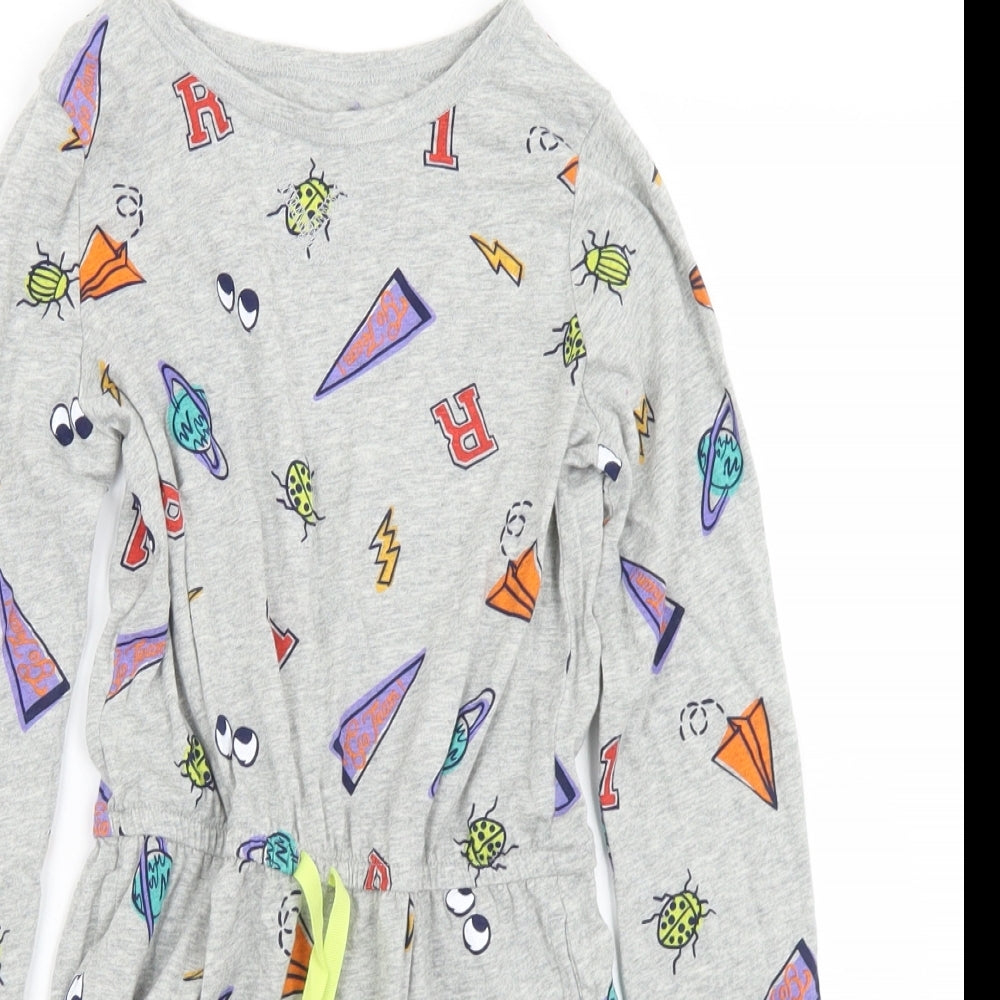 Lands' End Girls Grey Geometric Cotton A-Line  Size 6-7 Years  Crew Neck