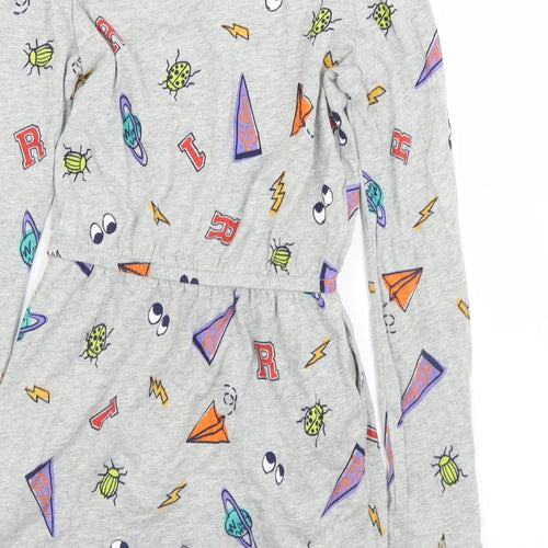 Lands' End Girls Grey Geometric Cotton A-Line  Size 6-7 Years  Crew Neck