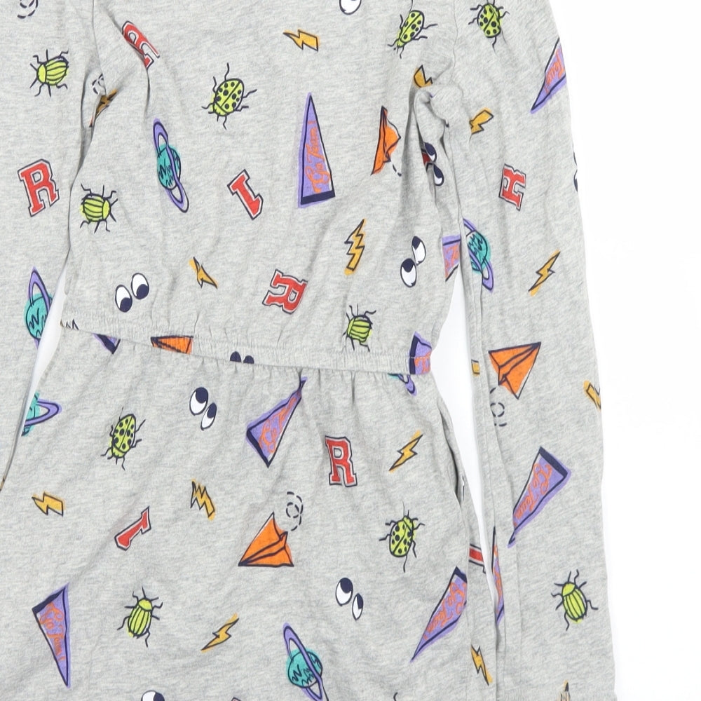 Lands' End Girls Grey Geometric Cotton A-Line  Size 6-7 Years  Crew Neck