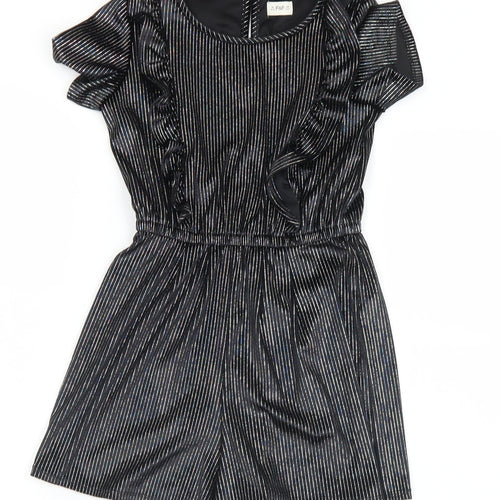 F&F Girls Black Striped Polyester Playsuit One-Piece Size 8-9 Years  Button
