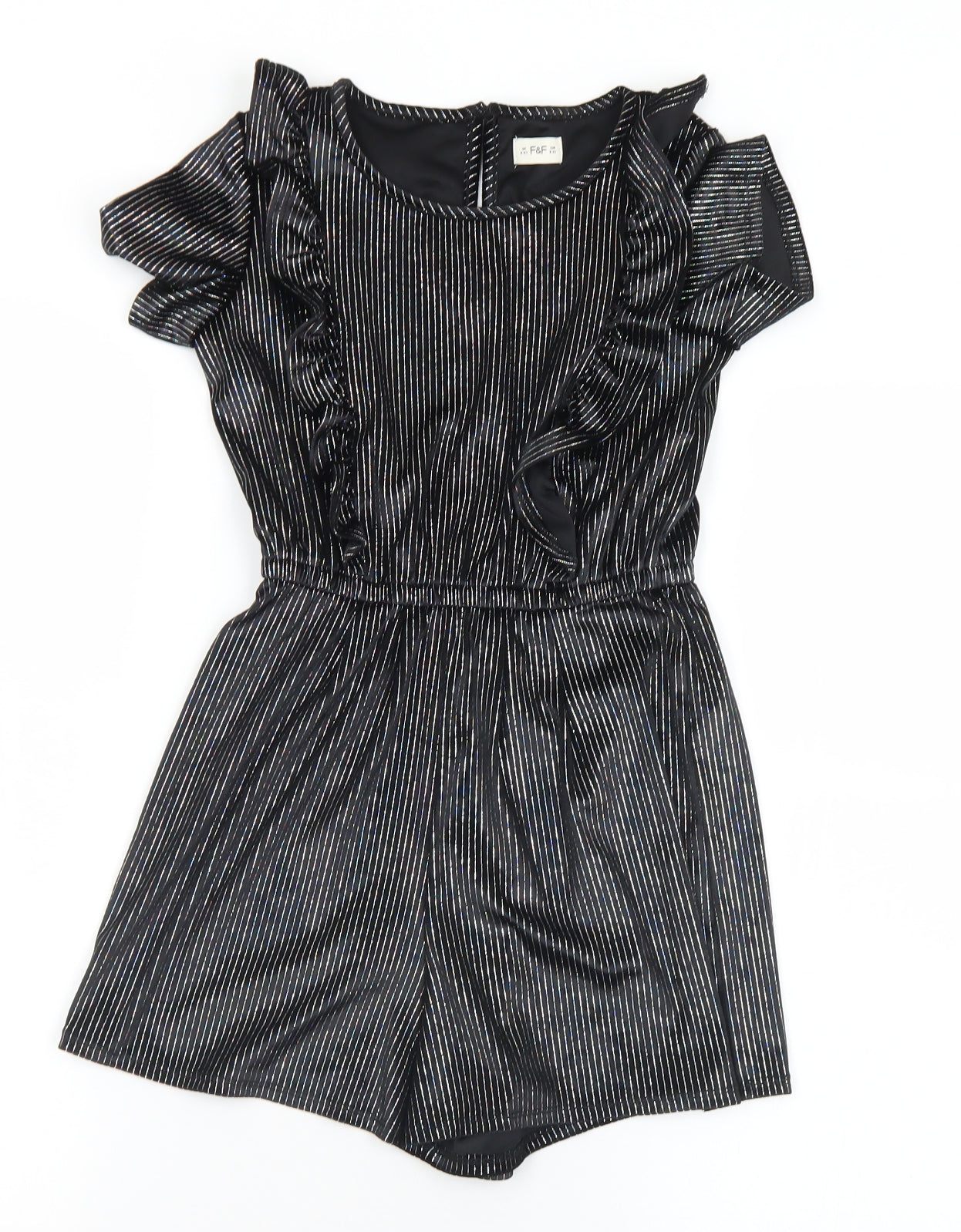 F&F Girls Black Striped Polyester Playsuit One-Piece Size 8-9 Years  Button