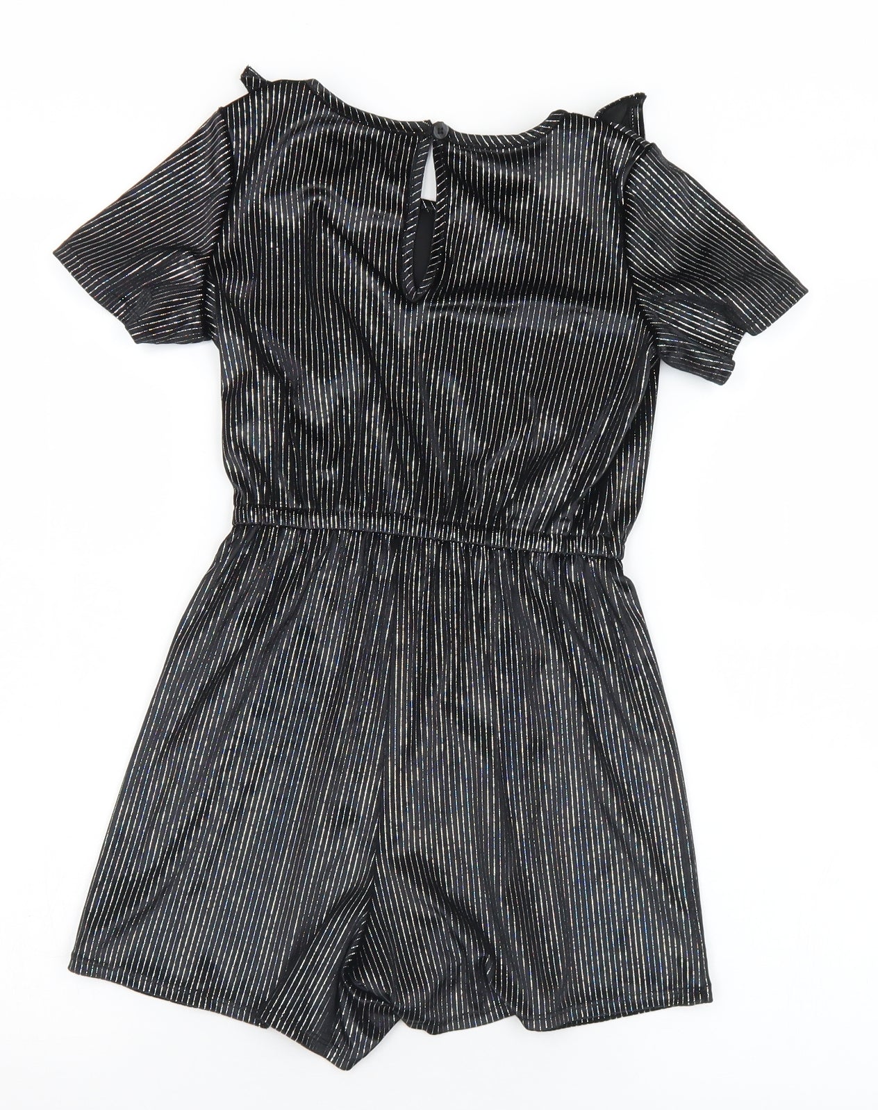 F&F Girls Black Striped Polyester Playsuit One-Piece Size 8-9 Years  Button