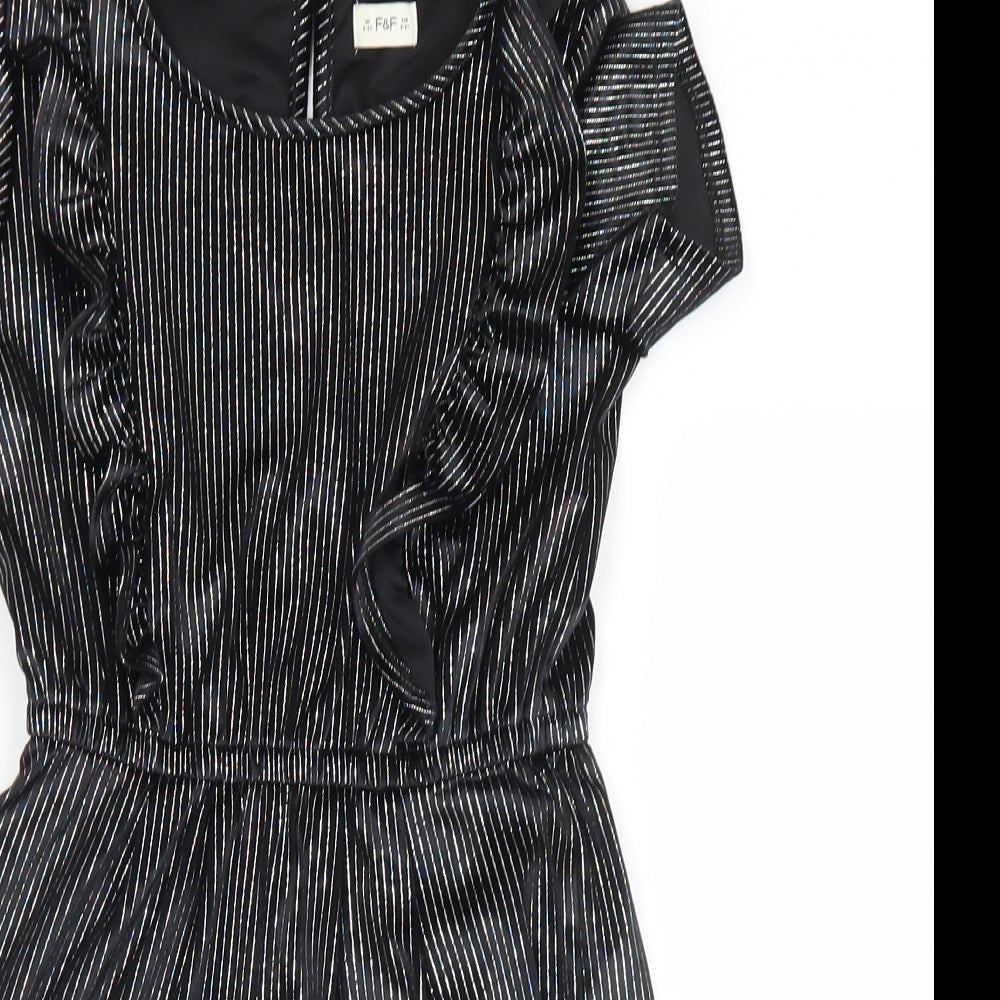 F&F Girls Black Striped Polyester Playsuit One-Piece Size 8-9 Years  Button