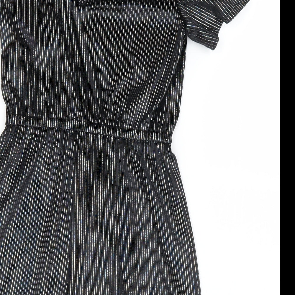 F&F Girls Black Striped Polyester Playsuit One-Piece Size 8-9 Years  Button