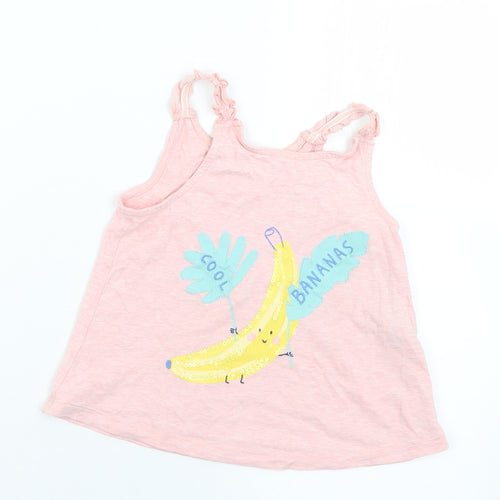 Marks and Spencer Girls Pink  Cotton Camisole Tank Size 6-7 Years Round Neck  - Banana