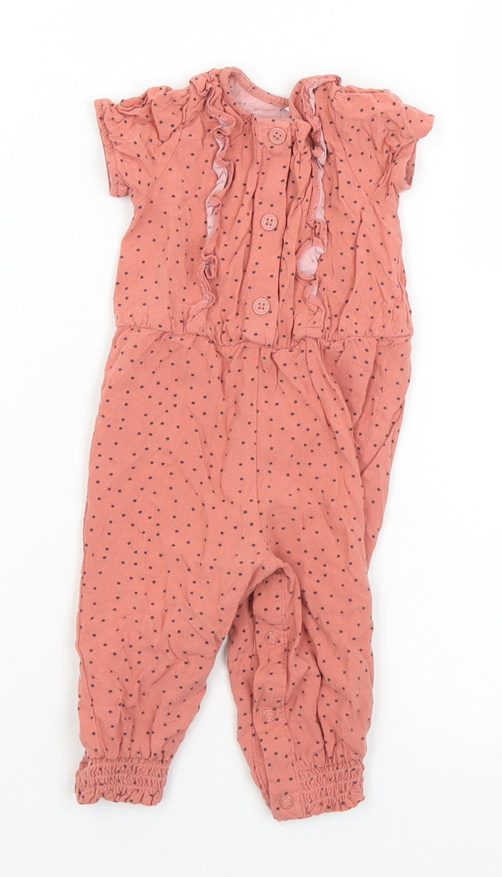 Primark Orange Polka Dot Viscose Jumpsuit Outfit/Set Size 6-9 Months Button