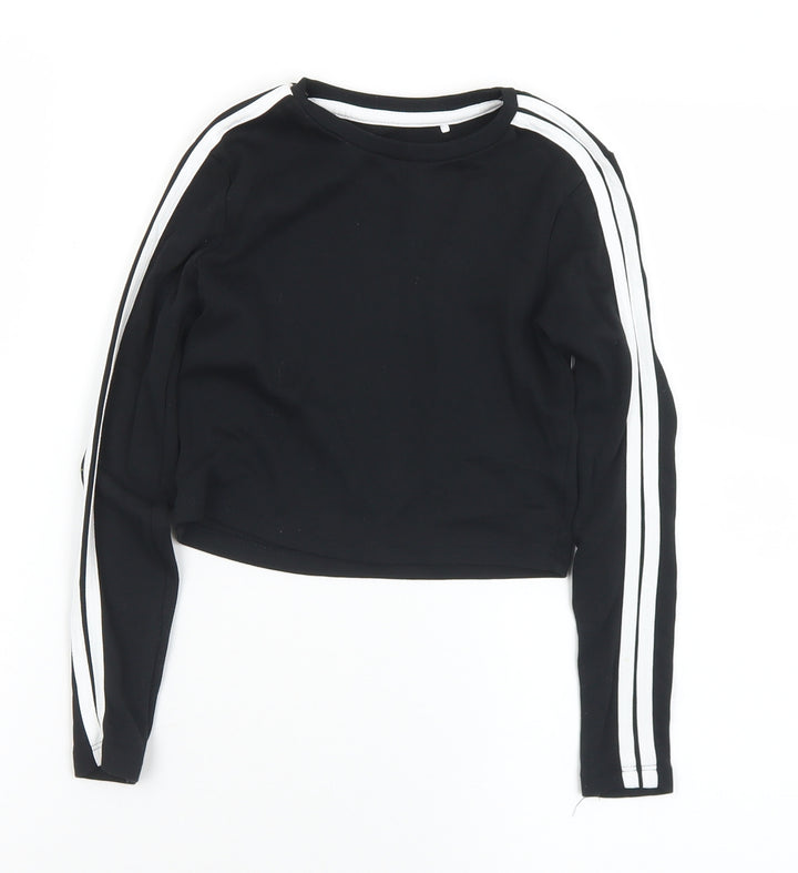 George Girls Black  Cotton Pullover Sweatshirt Size 7-8 Years   - Cropped