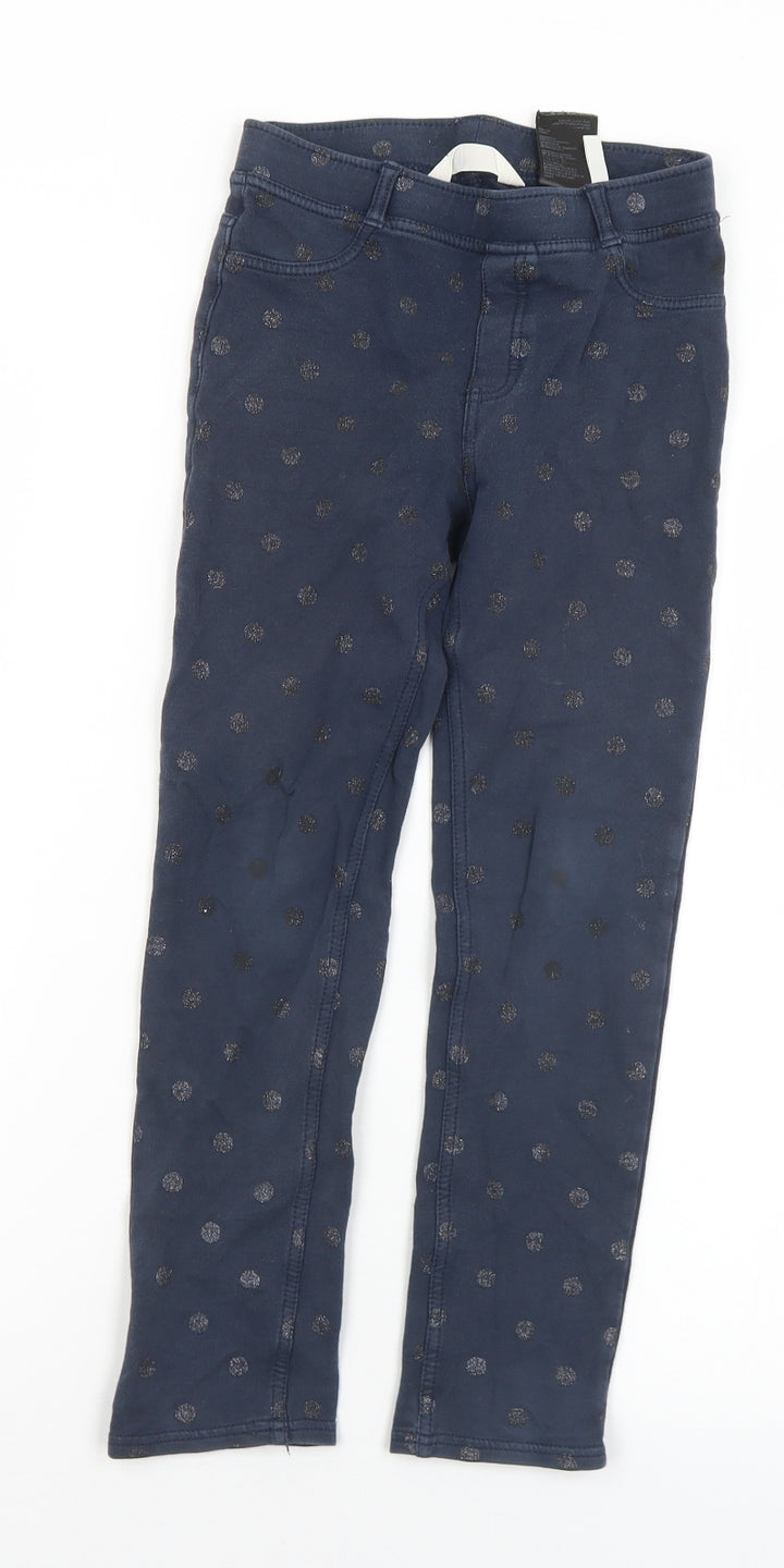 H&M Girls Blue Polka Dot Cotton Jegging Trousers Size 10-11 Years  Regular