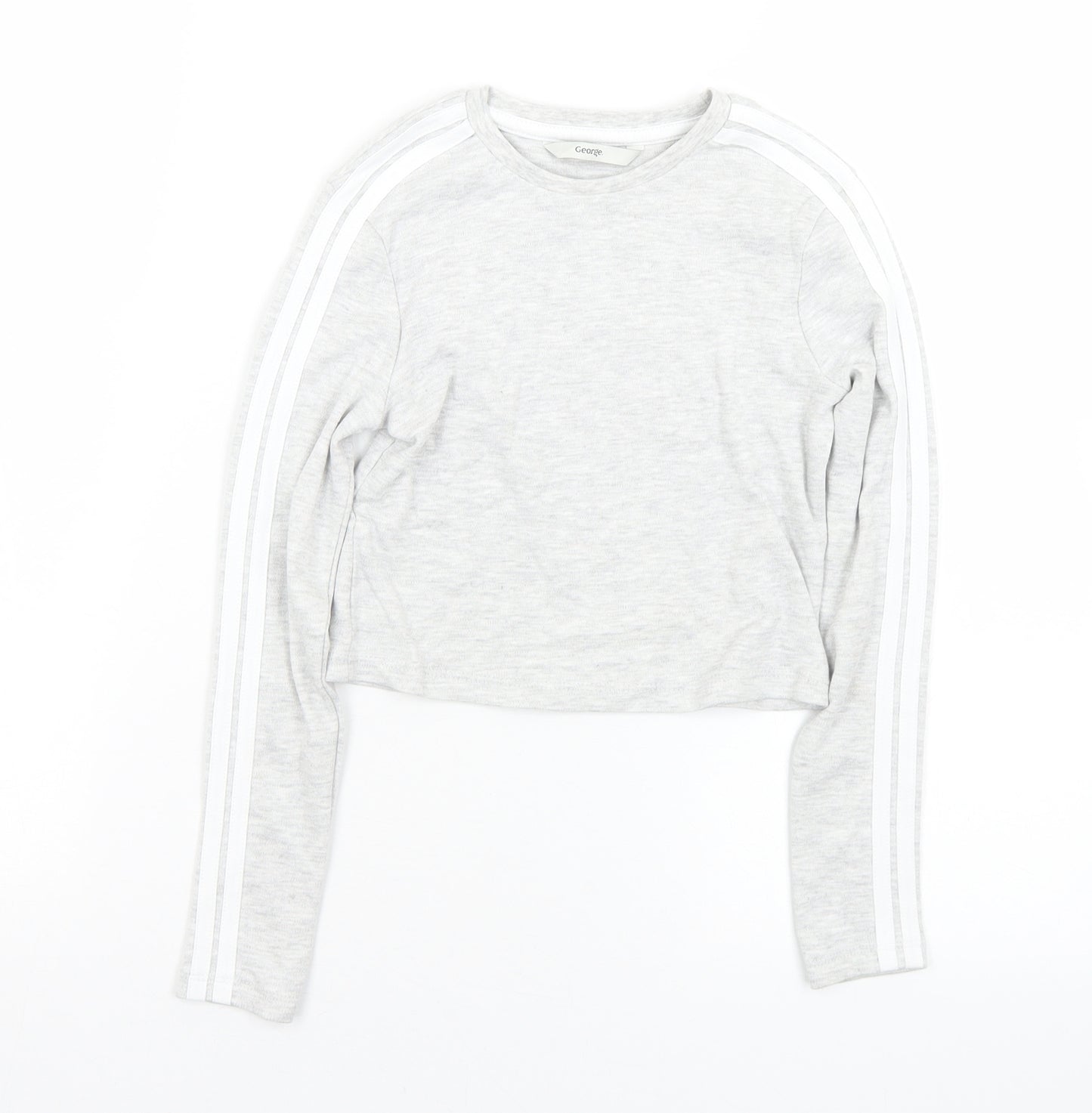 George Girls Grey  Cotton Cropped T-Shirt Size 7-8 Years Crew Neck