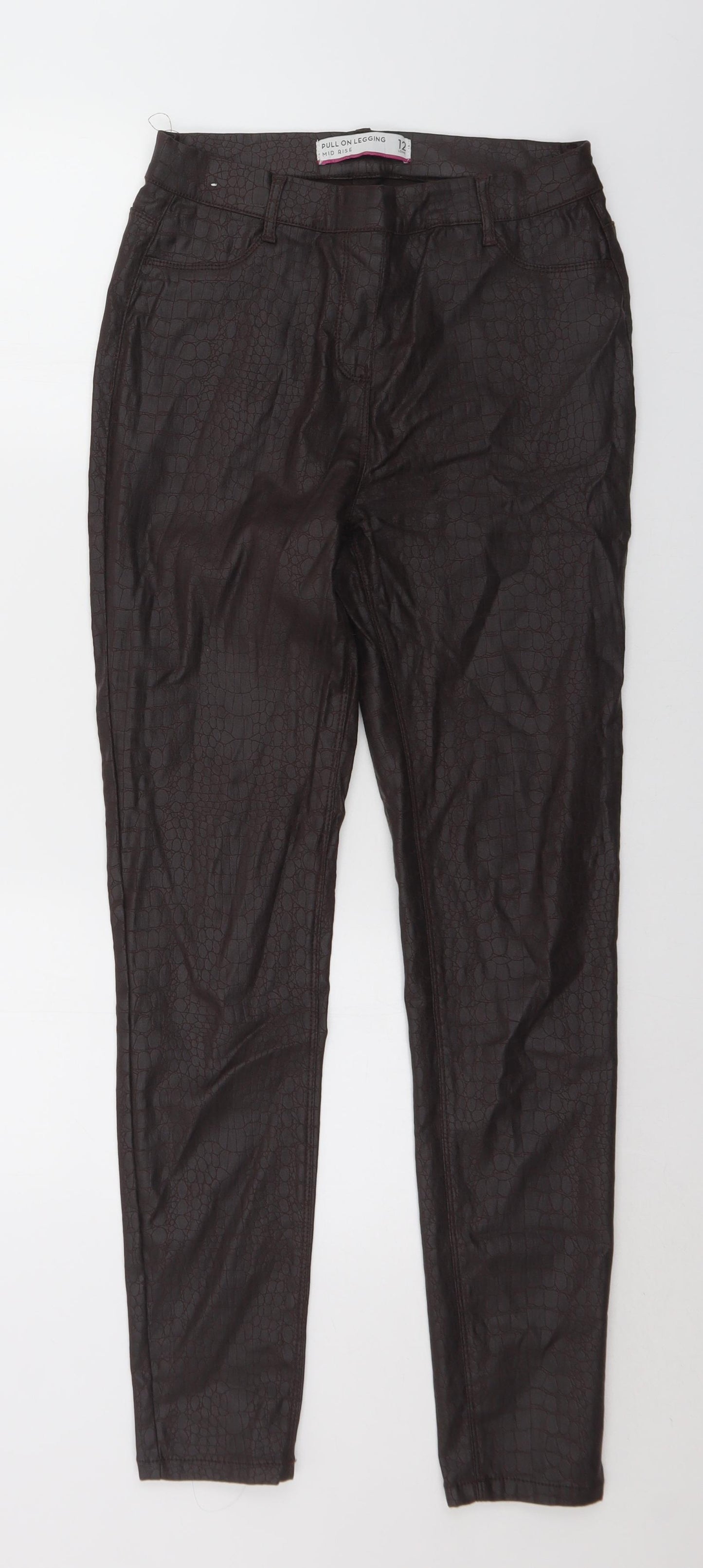 NEXT Womens Brown Animal Print Viscose Pedal Pusher Trousers Size 12 L30 in Regular