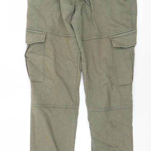 F&F Mens Green  Cotton Cargo Trousers Size 34 in L32 in Regular Drawstring