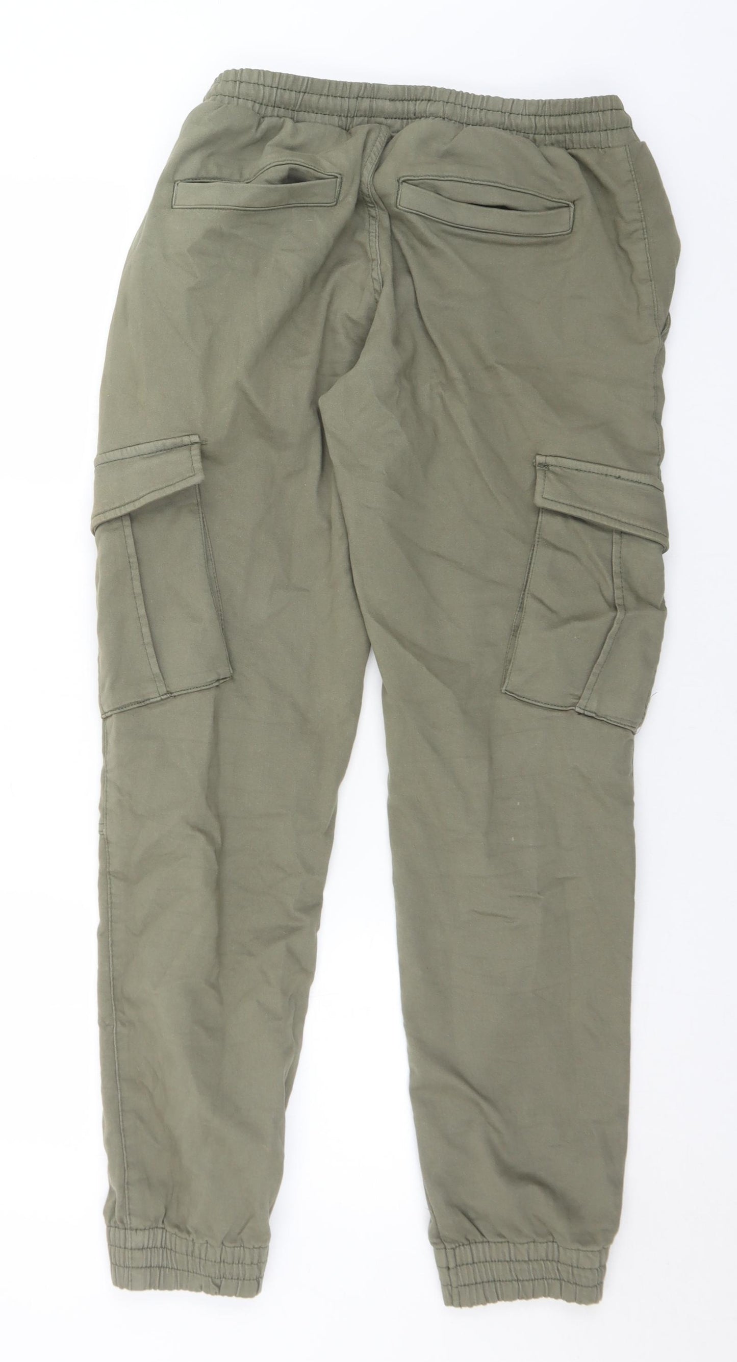 F&F Mens Green  Cotton Cargo Trousers Size 34 in L32 in Regular Drawstring