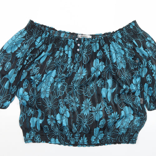 Misra Womens Black Floral Polyester Basic Blouse Size S Off the Shoulder