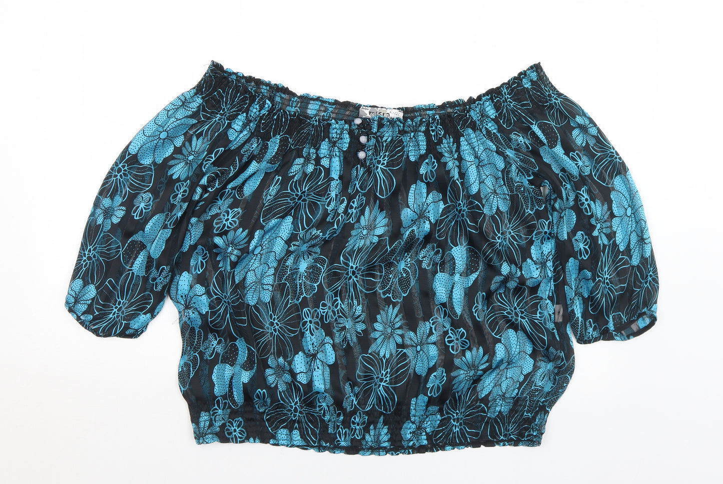 Misra Womens Black Floral Polyester Basic Blouse Size S Off the Shoulder