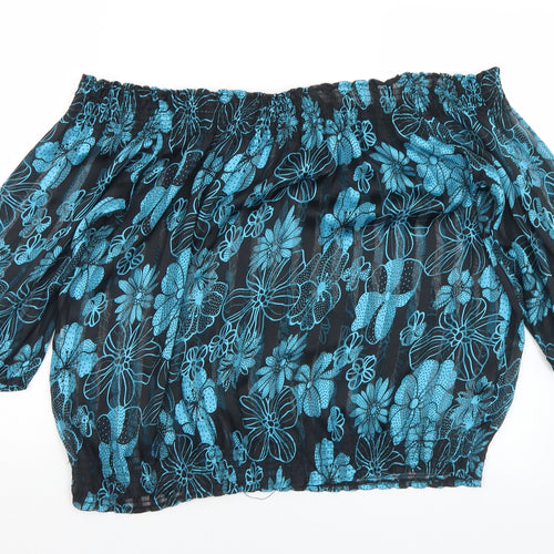 Misra Womens Black Floral Polyester Basic Blouse Size S Off the Shoulder