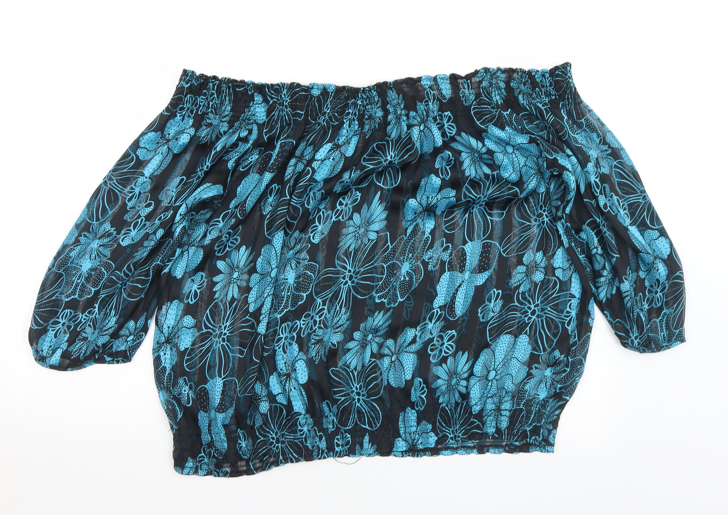 Misra Womens Black Floral Polyester Basic Blouse Size S Off the Shoulder