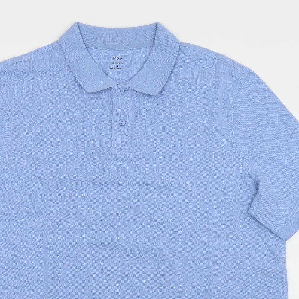 Marks and Spencer Mens Blue  Cotton  Polo Size XL Collared Button
