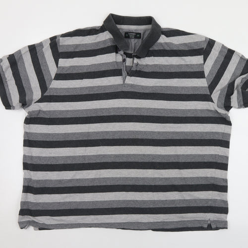 Dunnes Stores Mens Grey Striped Cotton  Polo Size 2XL Collared Button
