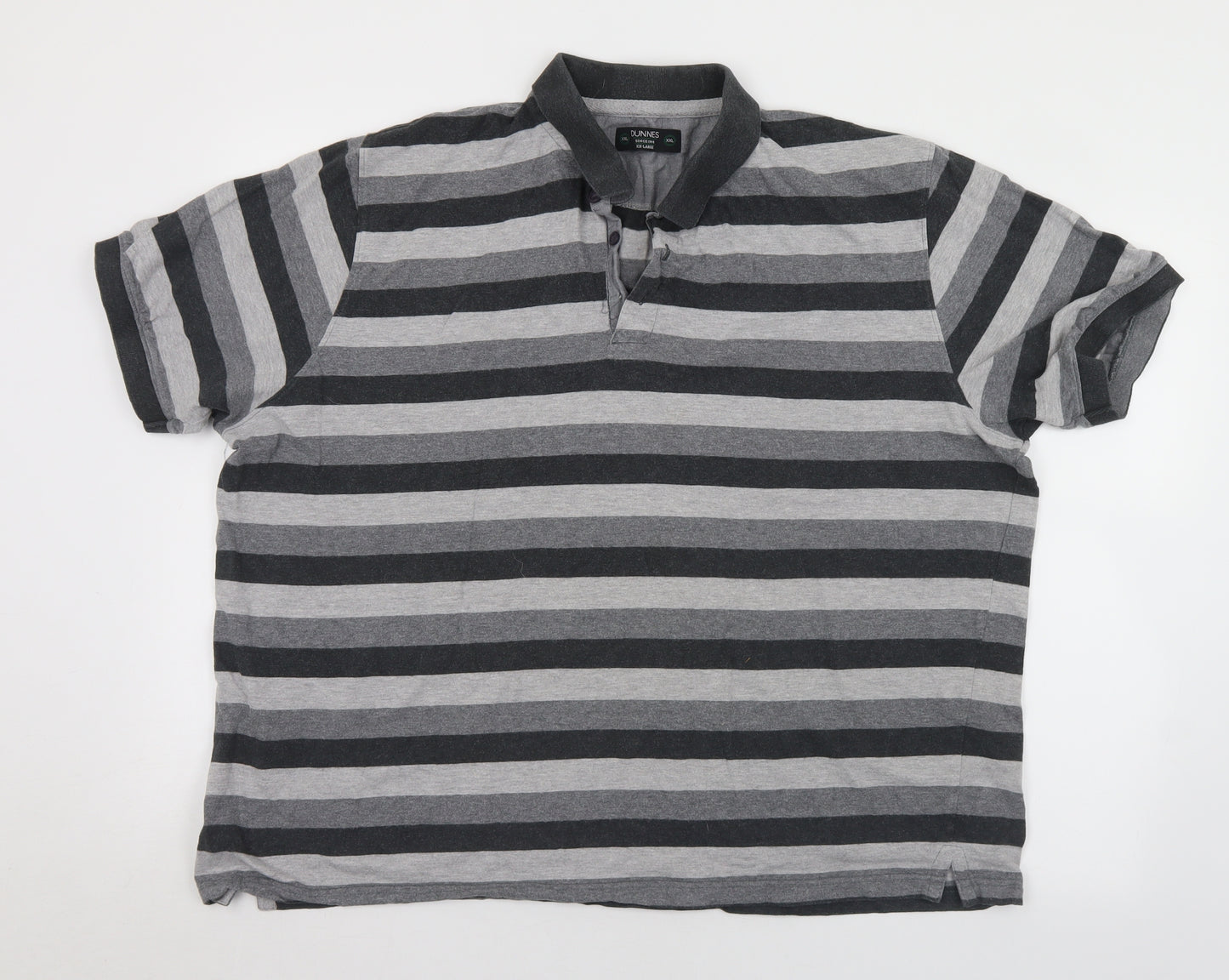 Dunnes Stores Mens Grey Striped Cotton  Polo Size 2XL Collared Button