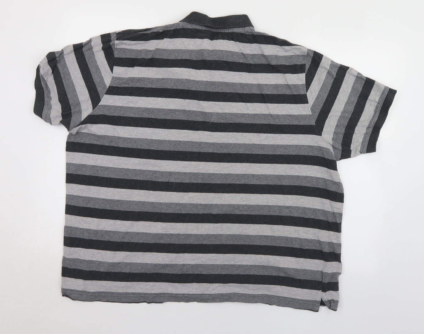 Dunnes Stores Mens Grey Striped Cotton  Polo Size 2XL Collared Button
