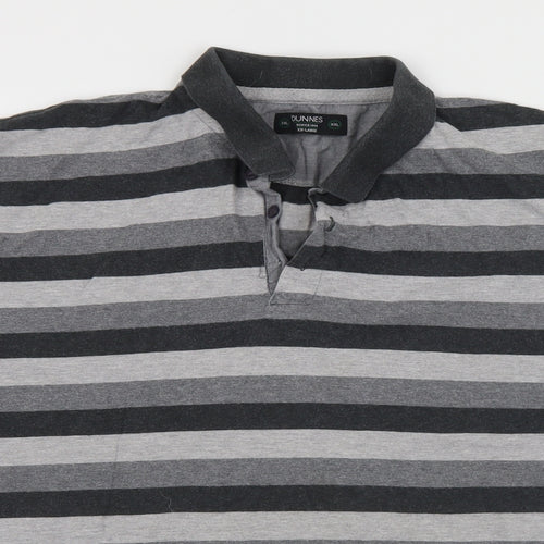 Dunnes Stores Mens Grey Striped Cotton  Polo Size 2XL Collared Button