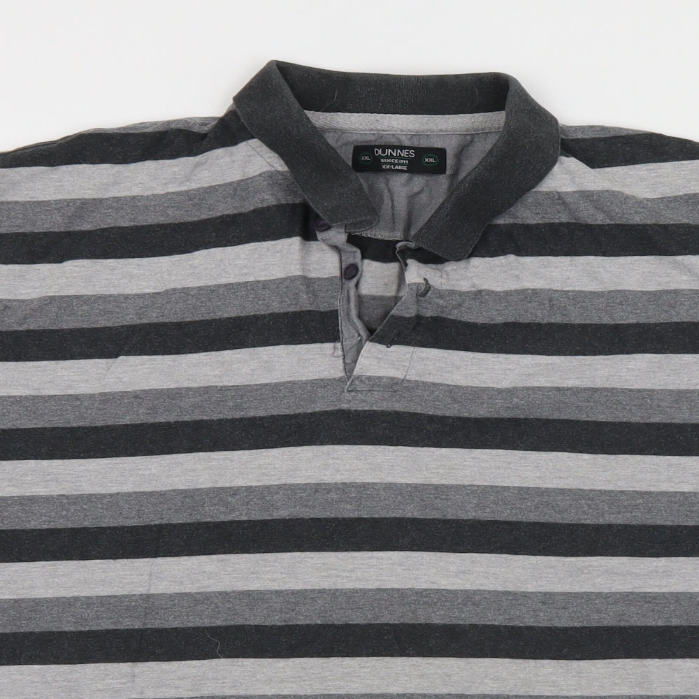 Dunnes Stores Mens Grey Striped Cotton  Polo Size 2XL Collared Button