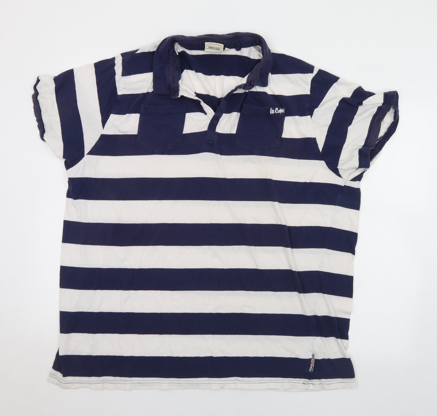 Lee Cooper Mens Blue Striped Cotton  Polo Size 3XL Collared Button
