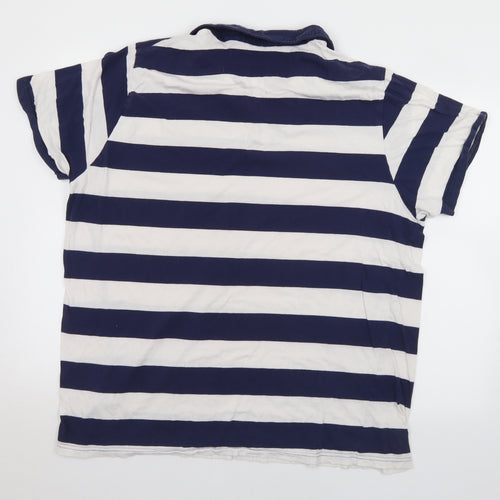 Lee Cooper Mens Blue Striped Cotton  Polo Size 3XL Collared Button