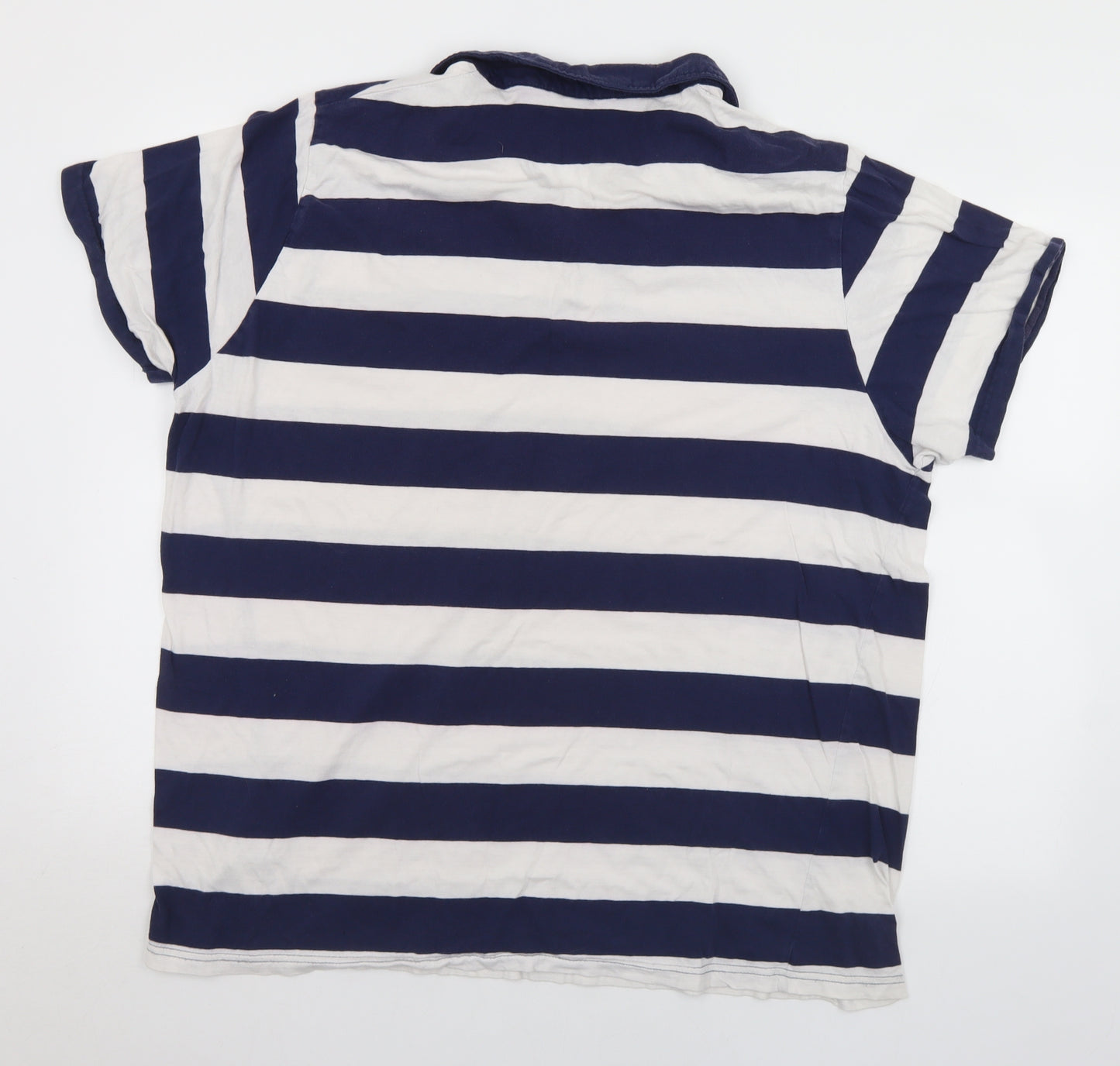 Lee Cooper Mens Blue Striped Cotton  Polo Size 3XL Collared Button