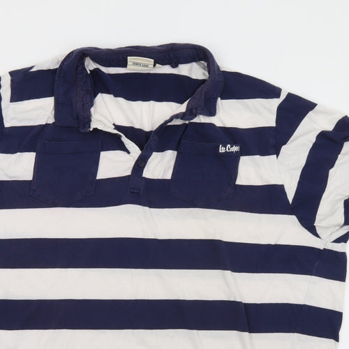 Lee Cooper Mens Blue Striped Cotton  Polo Size 3XL Collared Button