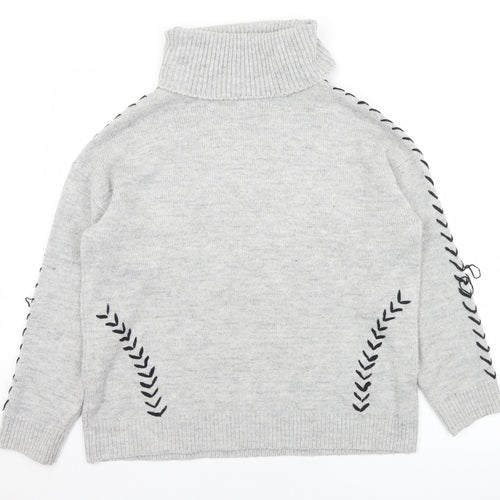 Dorothy Perkins Womens Grey Roll Neck  Acrylic Pullover Jumper Size 12