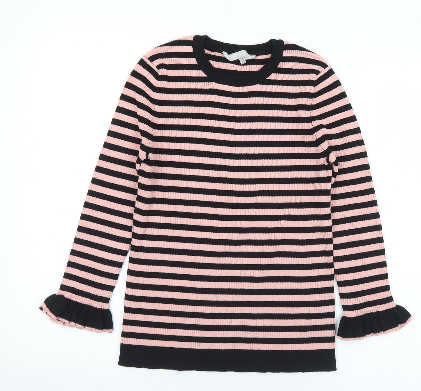 Debenhams Womens Pink Crew Neck Striped Viscose Pullover Jumper Size 12