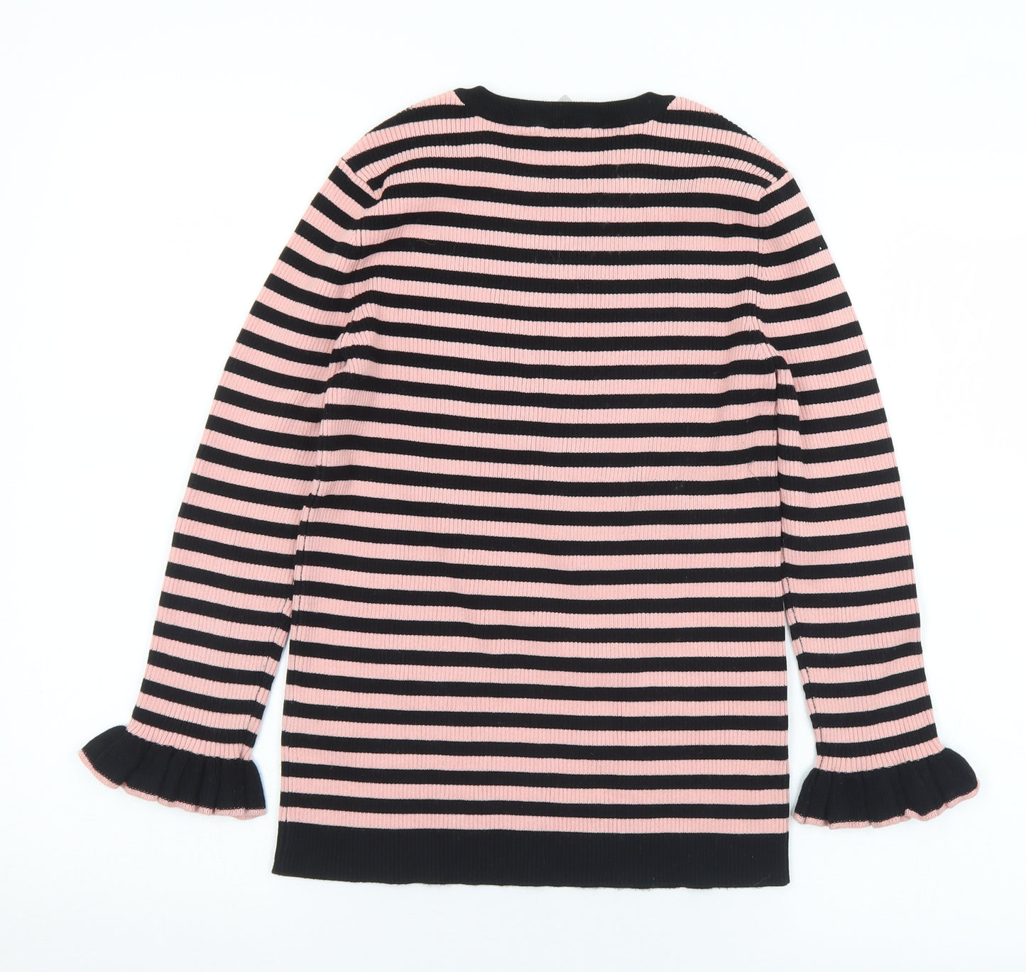 Debenhams Womens Pink Crew Neck Striped Viscose Pullover Jumper Size 12