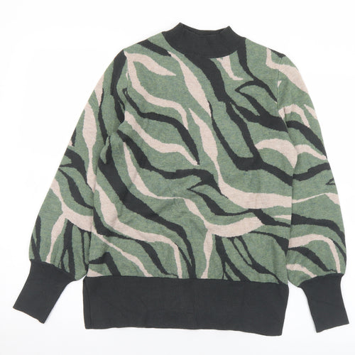 Marks and Spencer Womens Green Mock Neck Camouflage Viscose Pullover Jumper Size S