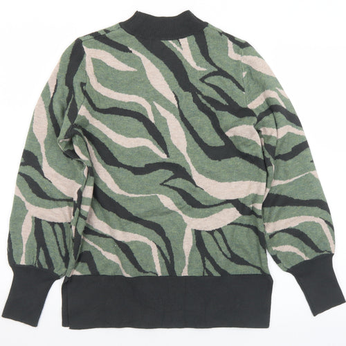 Marks and Spencer Womens Green Mock Neck Camouflage Viscose Pullover Jumper Size S