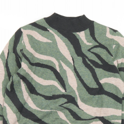 Marks and Spencer Womens Green Mock Neck Camouflage Viscose Pullover Jumper Size S