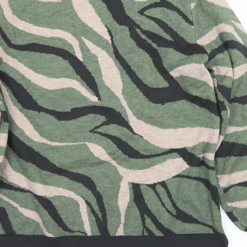 Marks and Spencer Womens Green Mock Neck Camouflage Viscose Pullover Jumper Size S