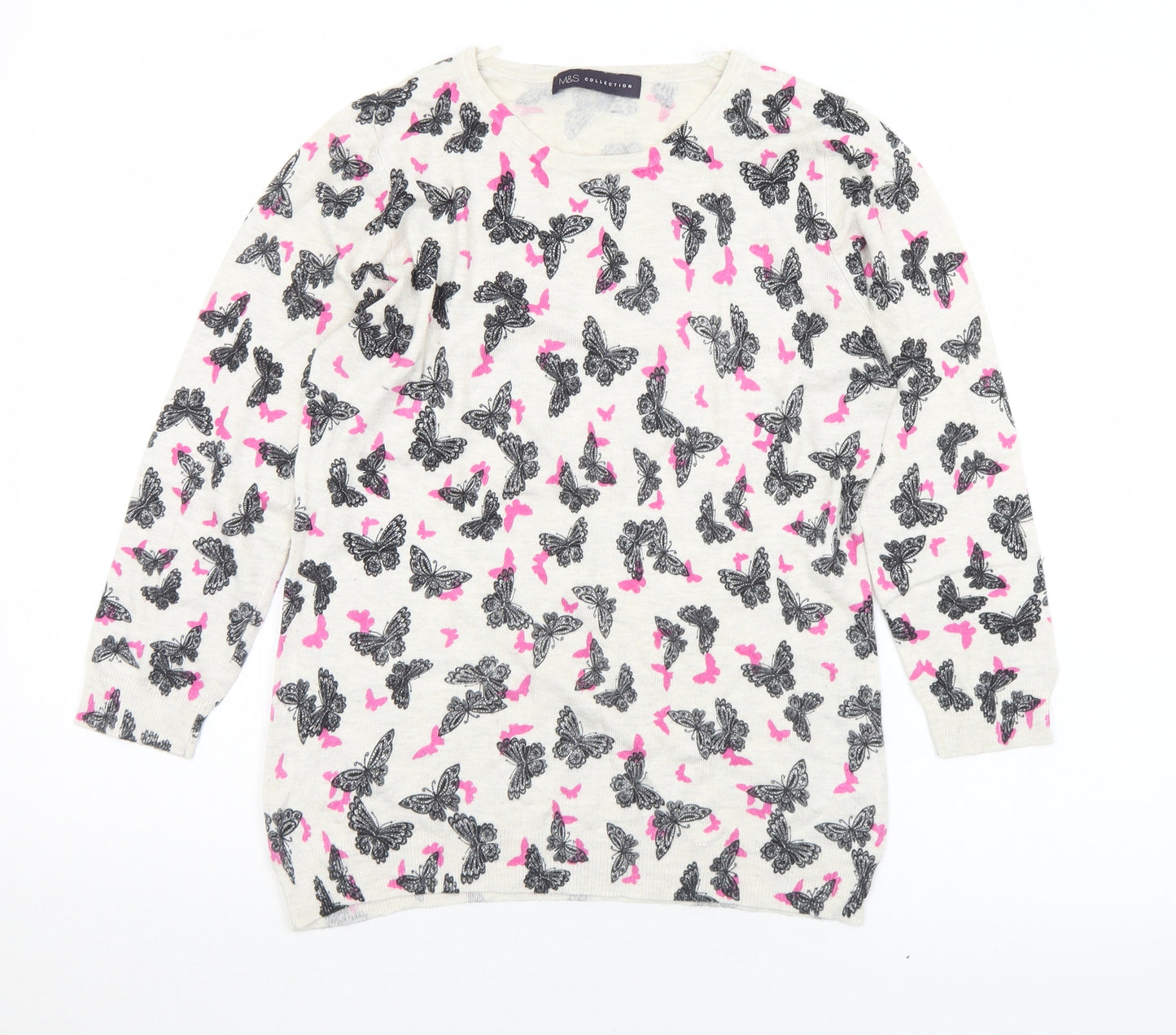 Marks and Spencer Womens Multicoloured Round Neck Geometric Viscose Pullover Jumper Size 10   - Butterflies