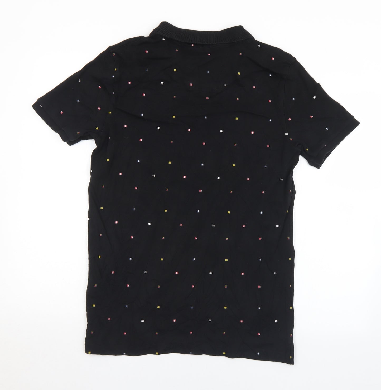 Paul Shark Mens Black Geometric Cotton  Polo Size S Collared Button - S/M