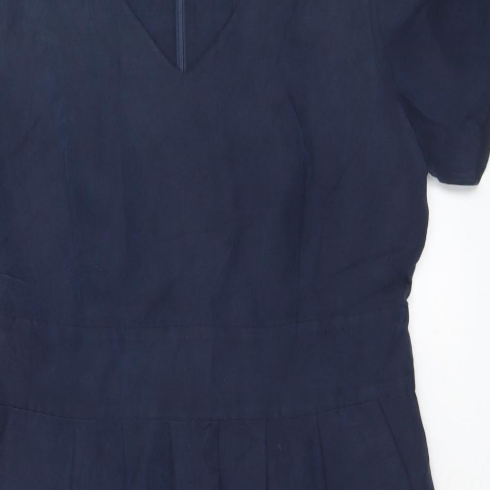 Pure Womens Blue  Linen Shift  Size 14  V-Neck Zip