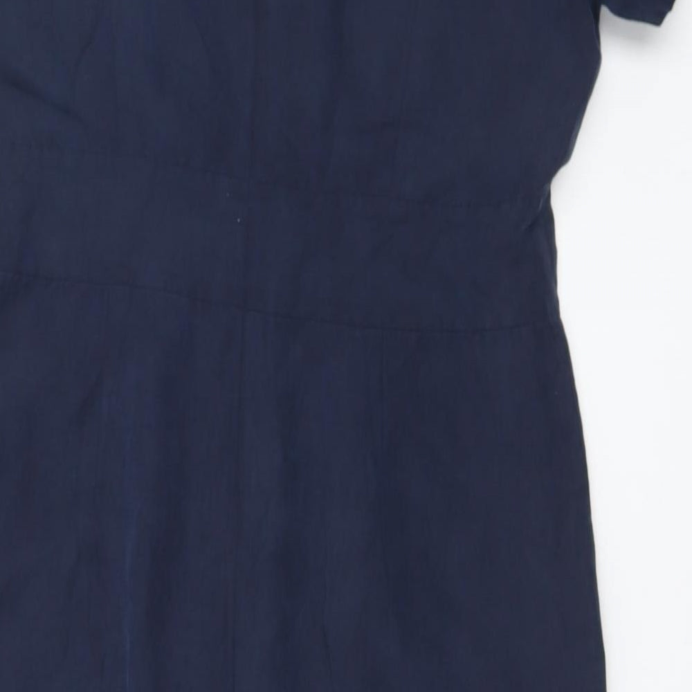 Pure Womens Blue  Linen Shift  Size 14  V-Neck Zip