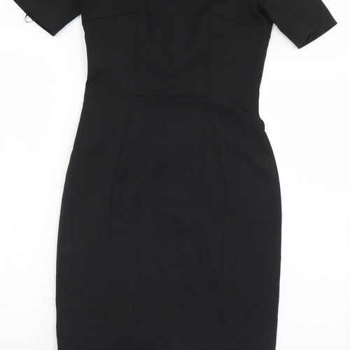 Preworn Womens Black  Polyester Shift  Size S  Off the Shoulder Zip - S/M