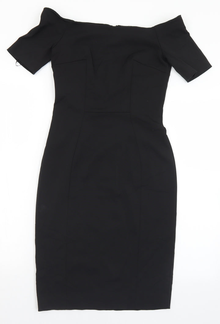 Preworn Womens Black Polyester Shift Size S Off the Shoulder Zip - S/M