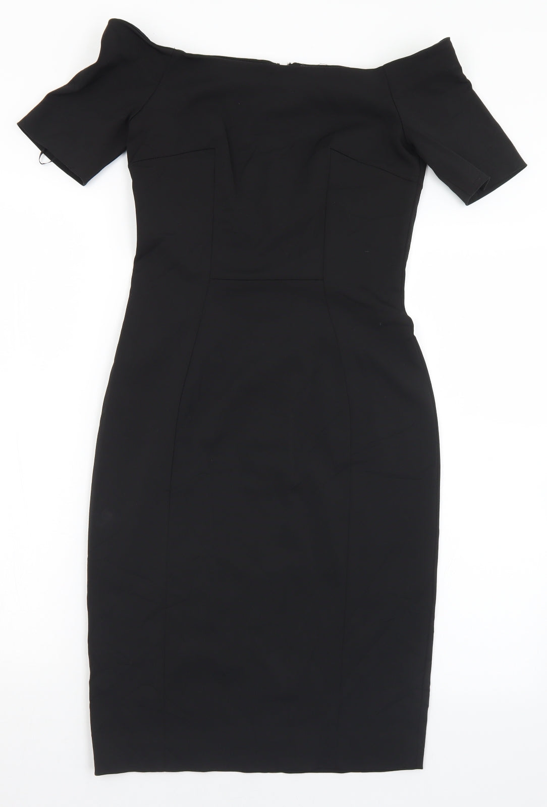 Preworn Womens Black  Polyester Shift  Size S  Off the Shoulder Zip - S/M