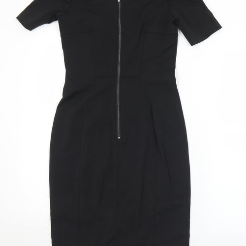 Preworn Womens Black  Polyester Shift  Size S  Off the Shoulder Zip - S/M