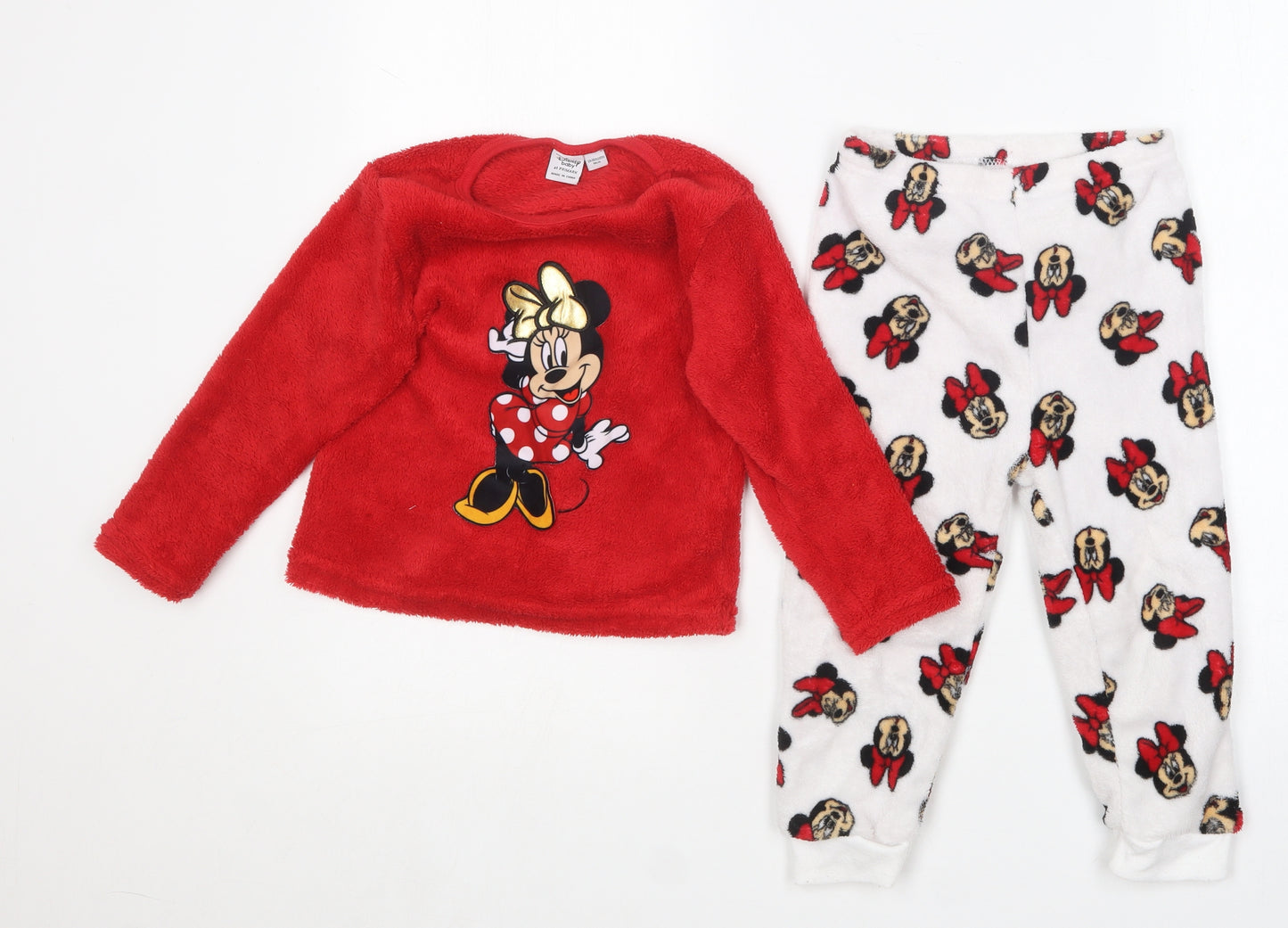 Primark Girls Red Geometric Polyester Top Pyjama Set Size 2-3 Years   - Minnie Mouse