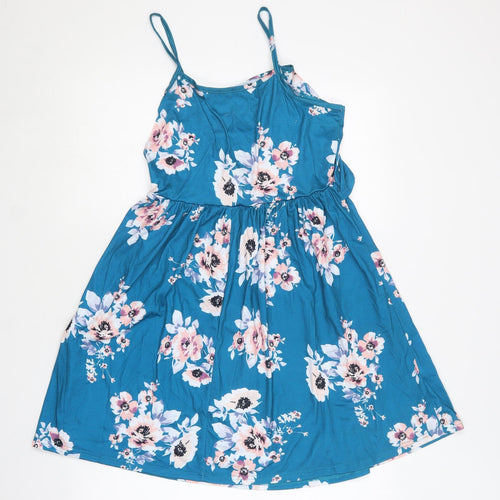 SheIn Womens Blue Floral Polyester Skater Dress  Size S  Square Neck